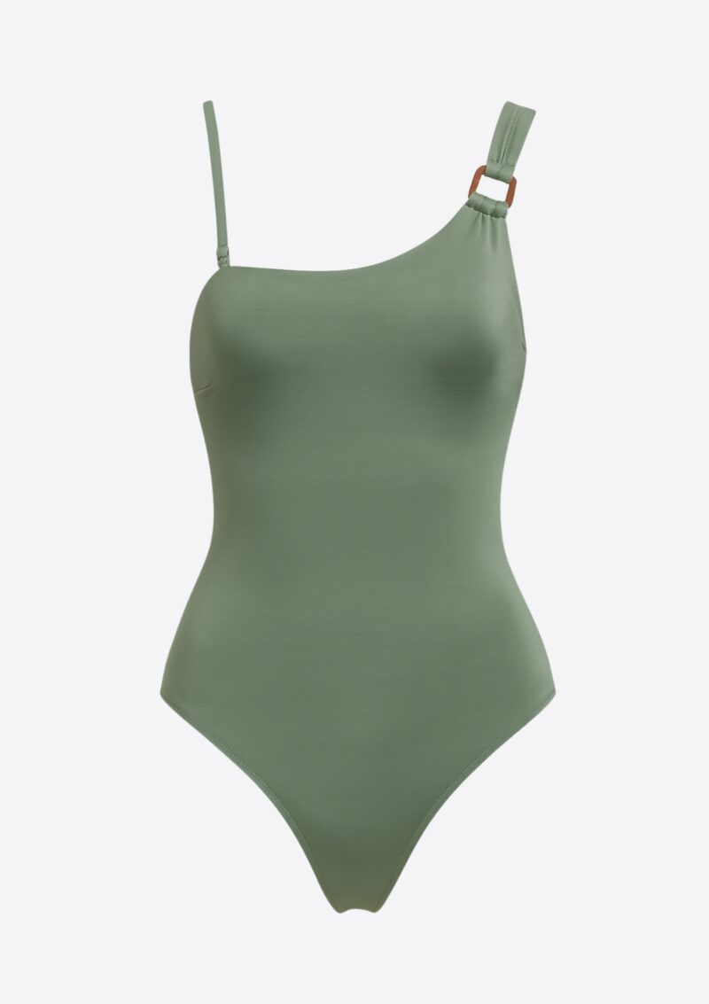 Pierre Cardin One Shoulder Swimsuit Khaki