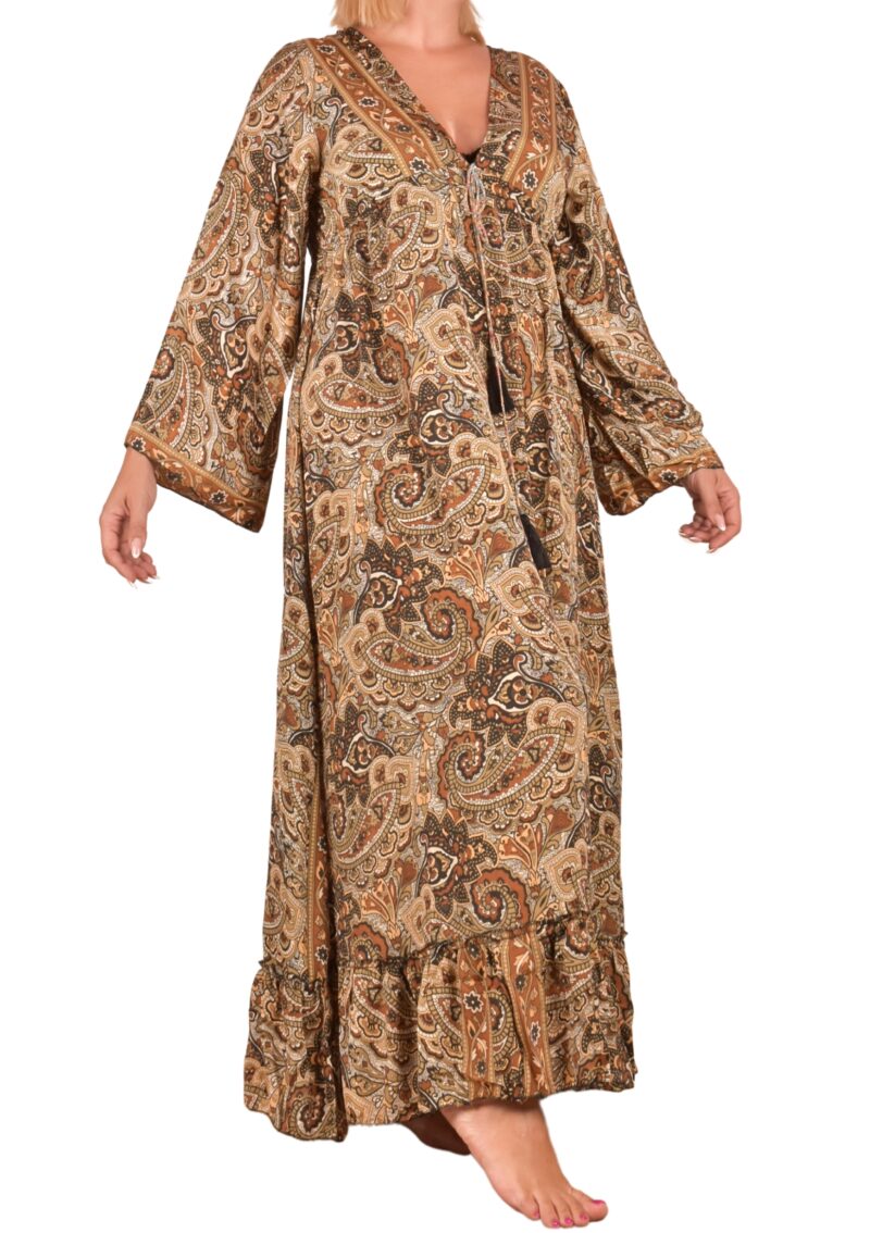 Maxi Boho Dress Art Silk Brown