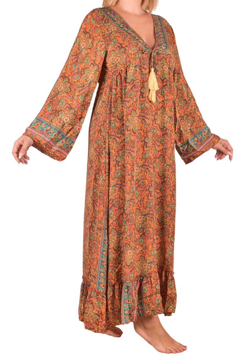 Maxi Boho Dress Art Silk Orange