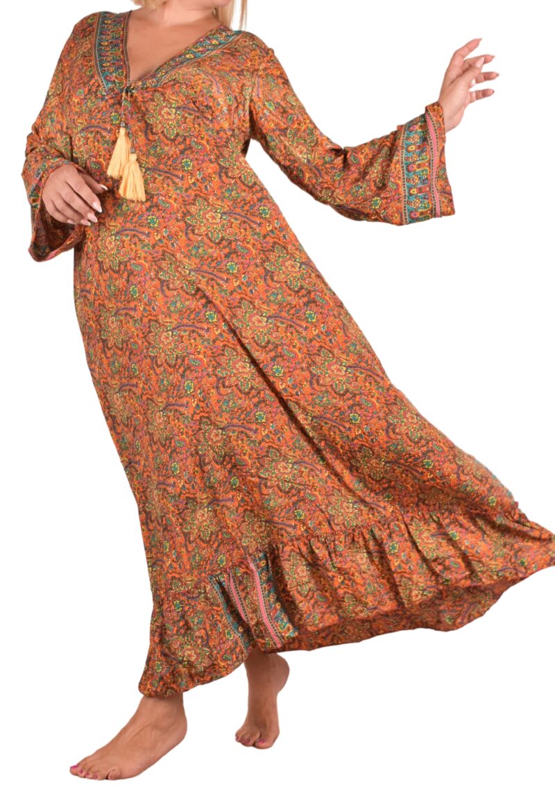 Maxi Boho Dress Art Silk Orange - imagine 2