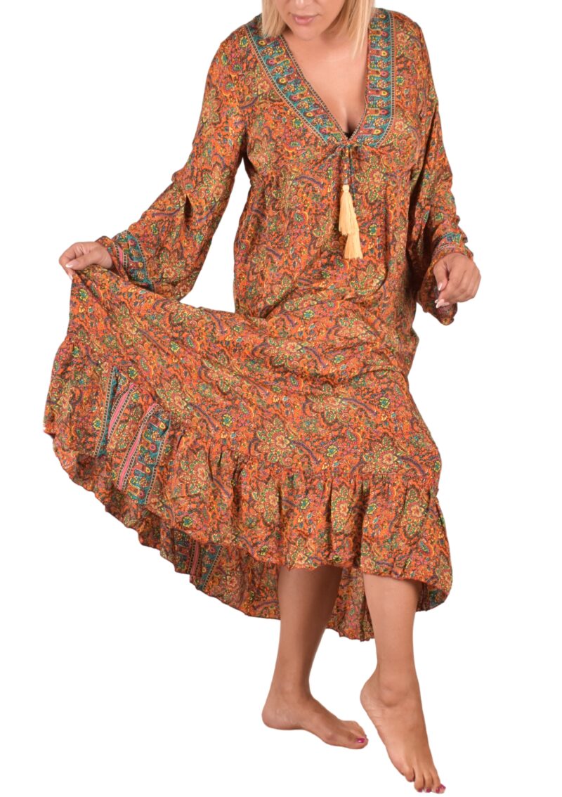 Maxi Boho Dress Art Silk Orange - imagine 3