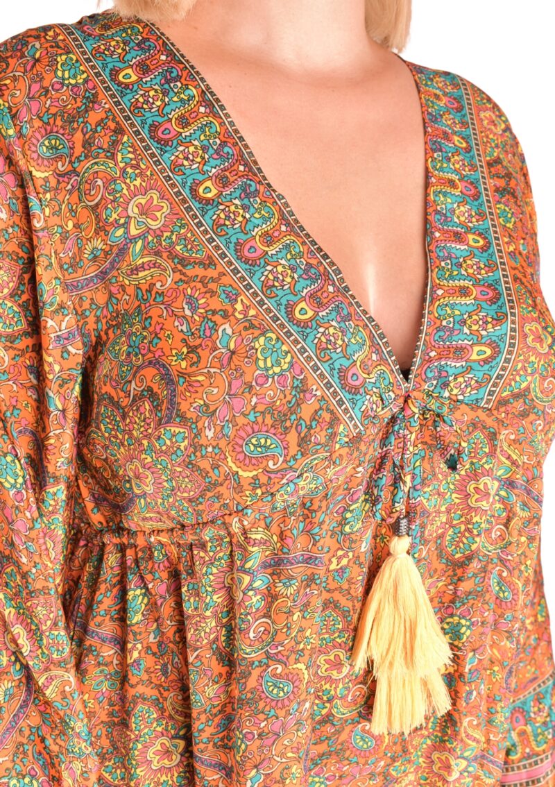 Maxi Boho Dress Art Silk Orange - imagine 4