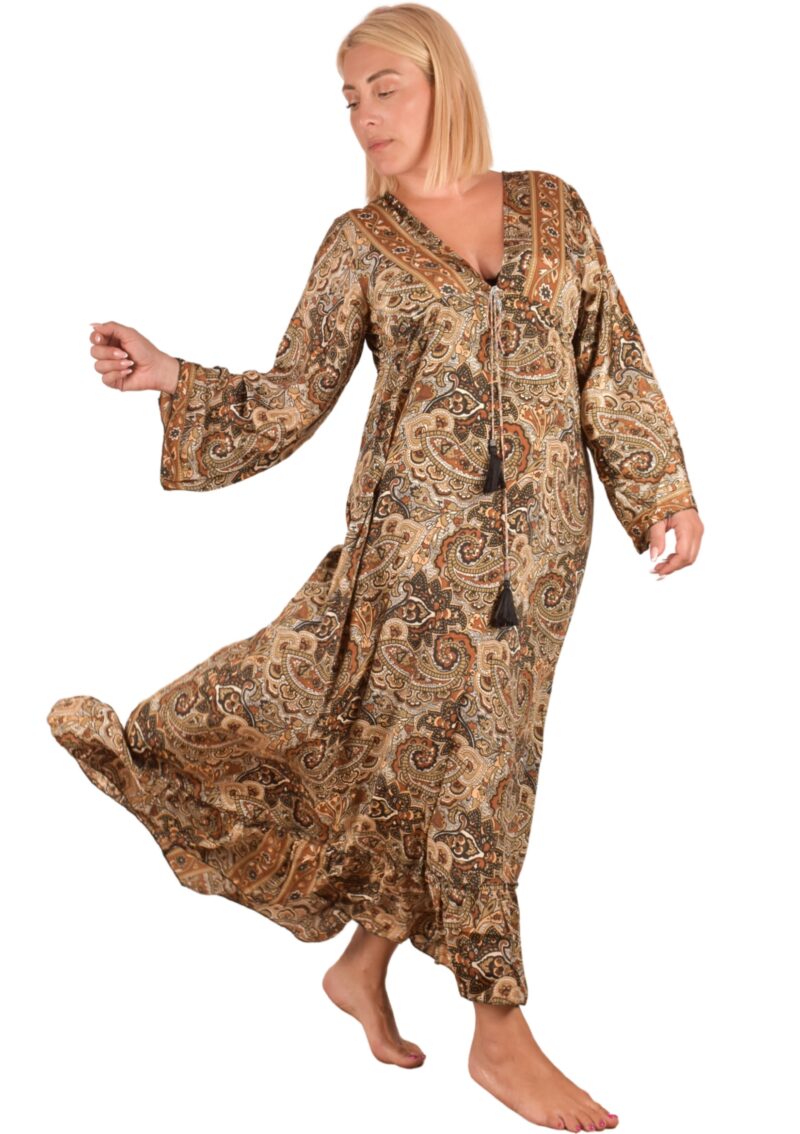 Maxi Boho Dress Art Silk Brown - imagine 2