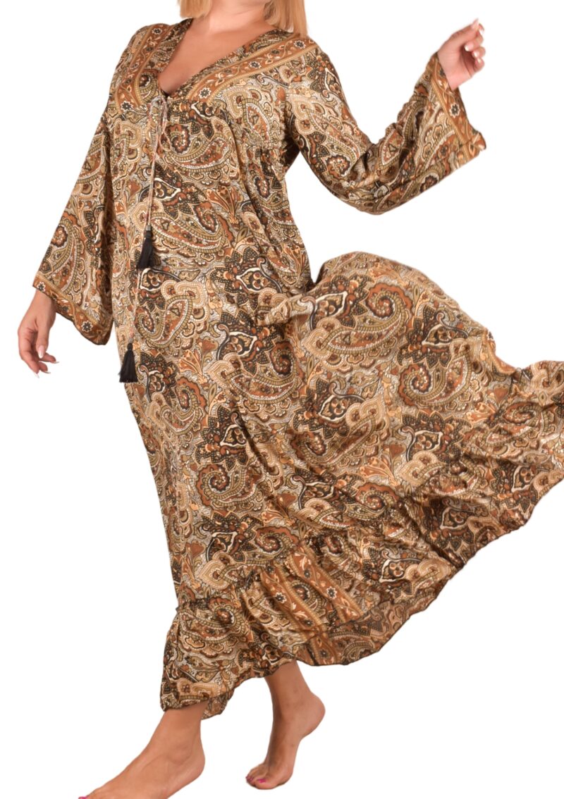 Maxi Boho Dress Art Silk Brown - imagine 3