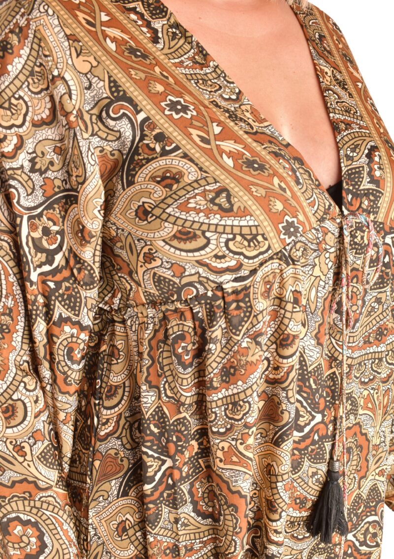 Maxi Boho Dress Art Silk Brown - imagine 5