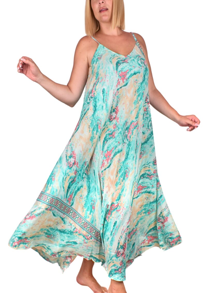 Maxi Boho Sleeveless Dress Art Silk Light Green