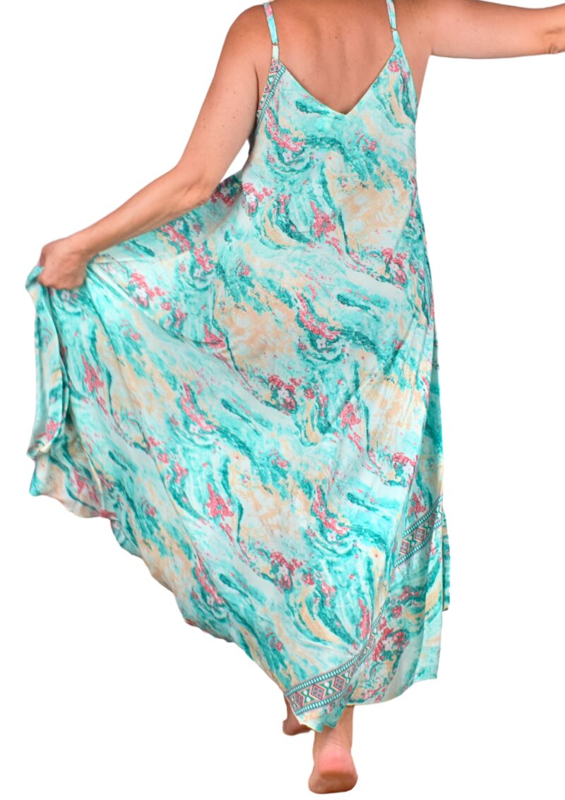 Maxi Boho Sleeveless Dress Art Silk Light Green - imagine 4