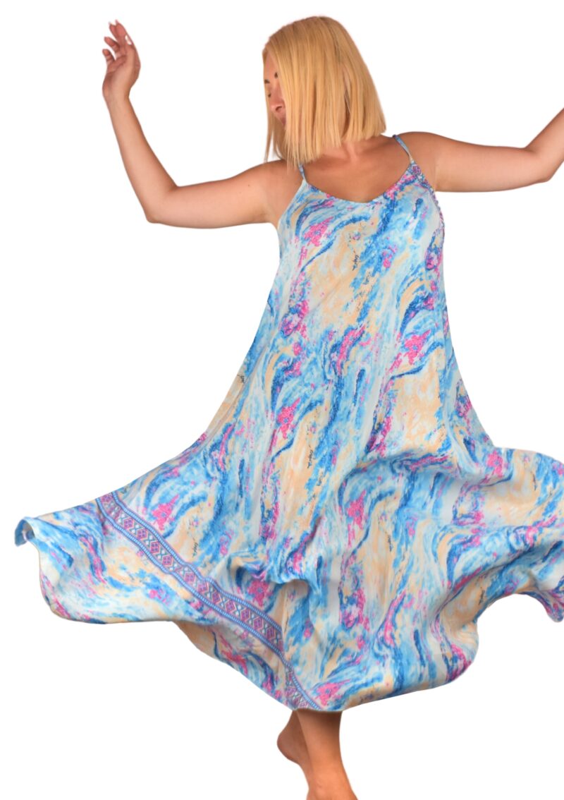 Maxi Boho Sleeveless Dress Art Silk Light Blue