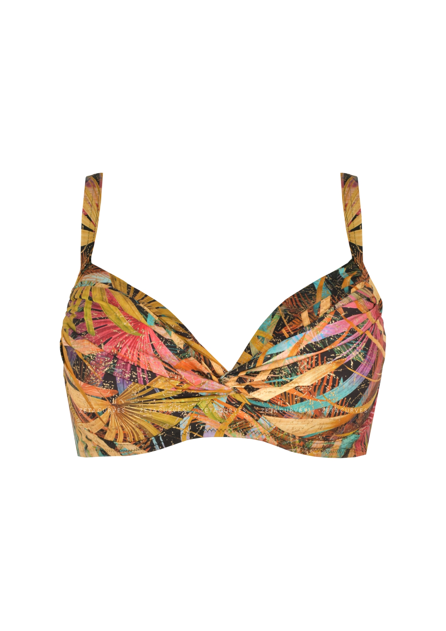 Crool Gathered Bikini Top Cup E Gold Tropical
