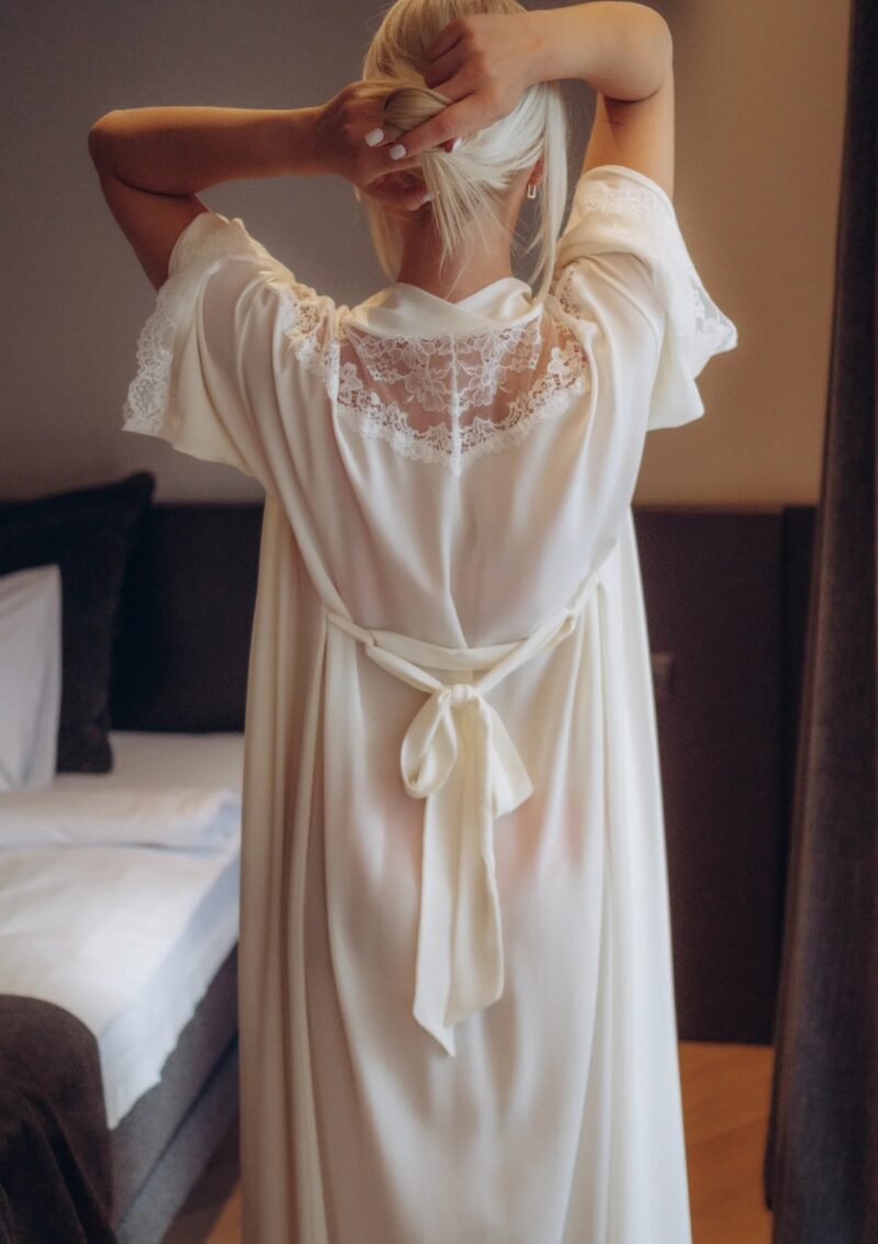 Bridal Maxi Robe with Lace White - imagine 3