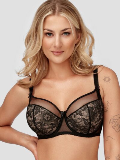 semi-soft bra σουτιέν δαντελένιο ημισχυμένο με μπανέλα μαύρο μεγάλα μεγέθη